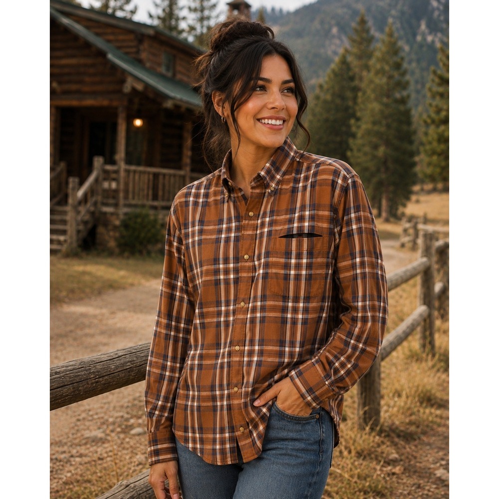 Sun River Clothing Co Plaid Button Down Shirt Rust Orange Navy Blue XXL